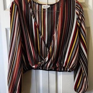 Olive Tree Striped Top with Elastic Waist